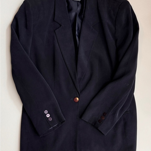 Vintage 90s Chaus 100% Silk Tailored Preppy Minimalist Oversized Blazer, Sz.12 - Picture 2 of 12